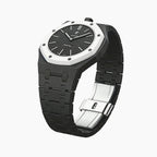 Ocho Negro Swatch × AP Royal Pop Ceramic Case-Strap — the Royal Pop Ocho Negro seated in our ceramic kit, three-quarter view, by IFL Watches