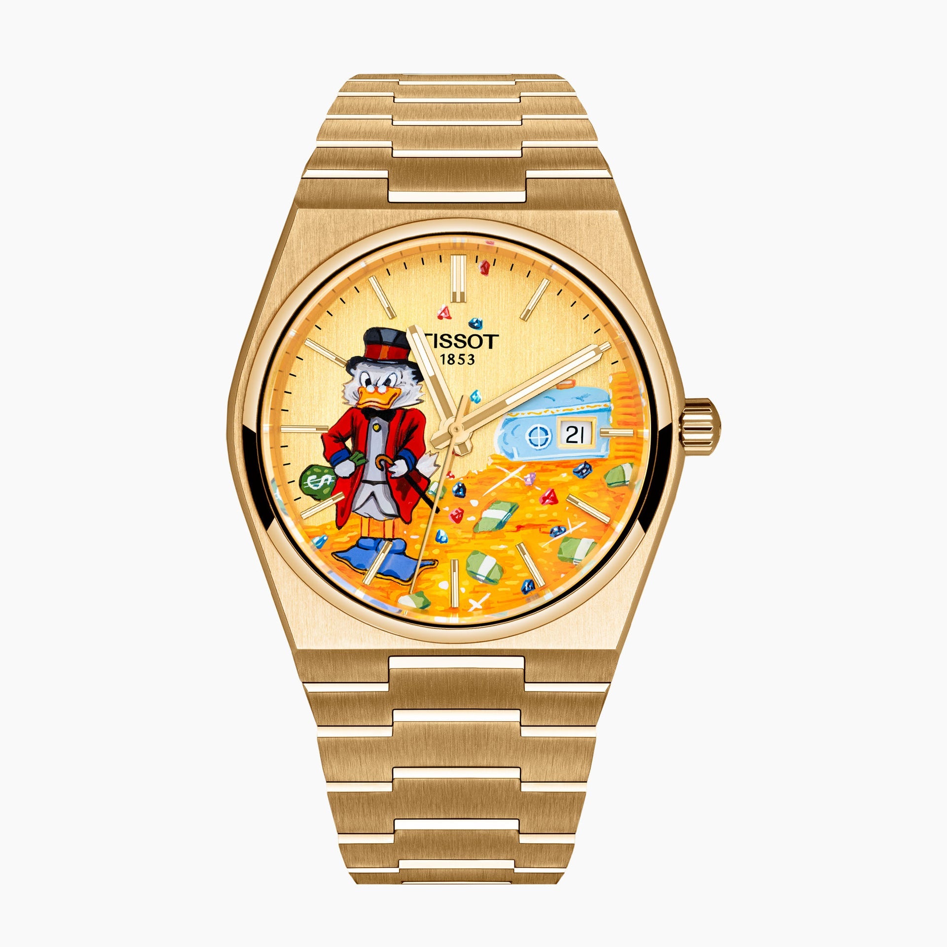 A Dime in Time Concept – Hand-painted custom Tissot PRX featuring wealth collector artwork, a bespoke timepiece by IFL Watches