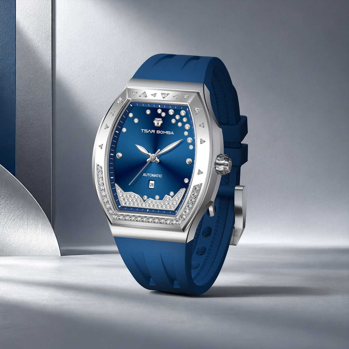 Tsar Bomba Lumina Blue — Standing on a smooth surface, seen in three-quarter view, available at IFL Watches.