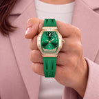 Tsar Bomba Lumina Green — Held in hand, showing the diamond-set bezel, available at IFL Watches.