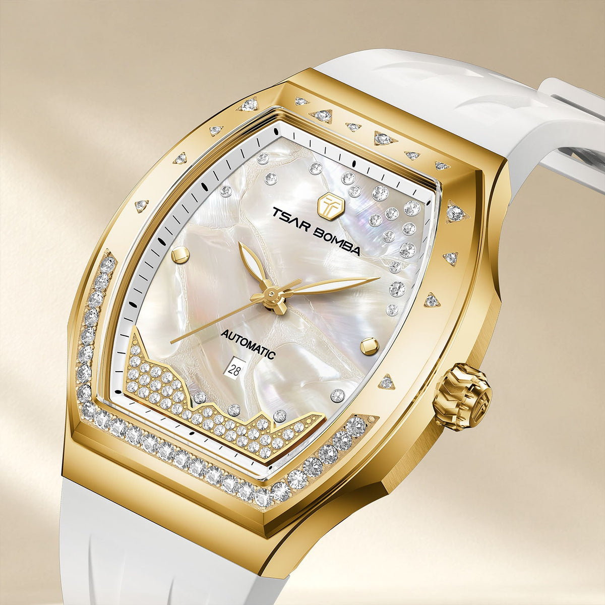 Tsar Bomba Lumina White Gold — Close angled view of the lab-grown diamonds across the dial, available at IFL Watches.