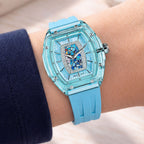 Tsar Bomba Nucleus Femme 02 Blue — Worn on wrist, showing the tonneau case and strap, available at IFL Watches.