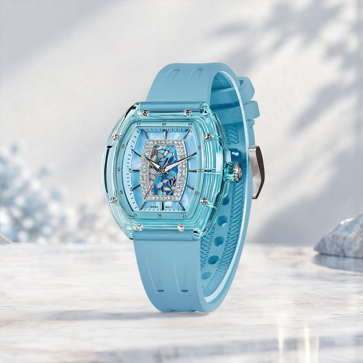 Tsar Bomba Nucleus Femme 02 Blue — Standing on a reflective surface, seen in three-quarter view, available at IFL Watches.