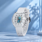 Tsar Bomba Nucleus Femme 02 White Blue — Standing on a reflective surface, seen in three-quarter view, available at IFL Watches.