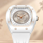 Tsar Bomba Nucleus Femme 03 White — Close front view of the dial and screwed bezel against a soft backdrop, available at IFL Watches.
