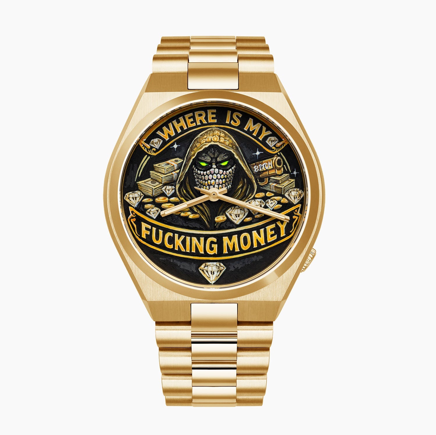 Where Is My Money – Hand-painted custom Citizen Tsuyosa Automatic featuring guardian and diamond artwork, a bespoke timepiece