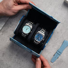 Azure Camo Leather Watch Roll – Two Watches