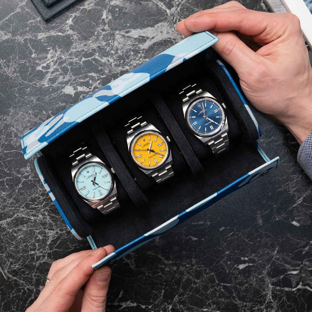 Azure Camo Leather Watch Roll – Three Watches