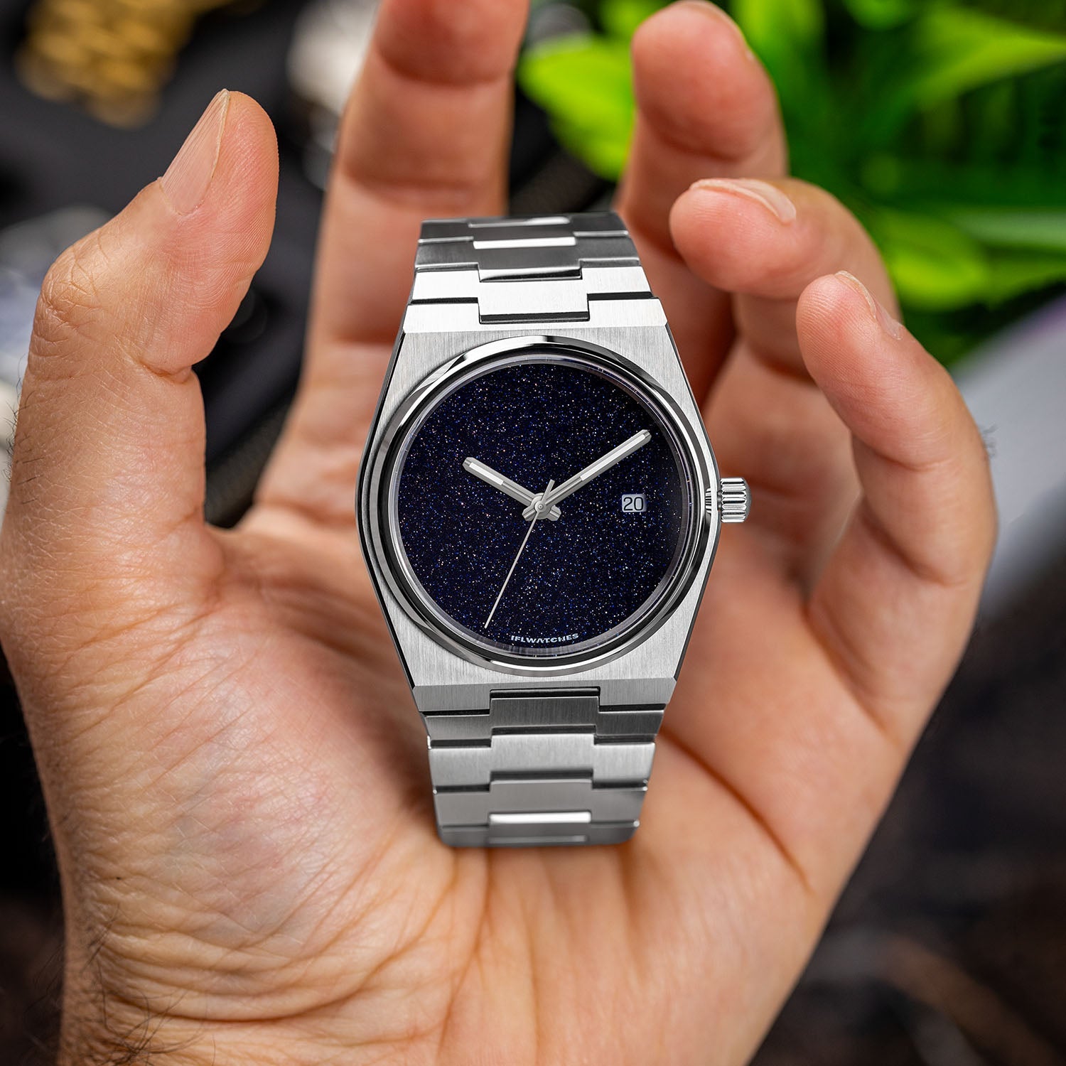 Aventurine Steel Concept – Custom natural aventurine stone dial on stainless steel watch, bespoke timepiece by IFL Watches