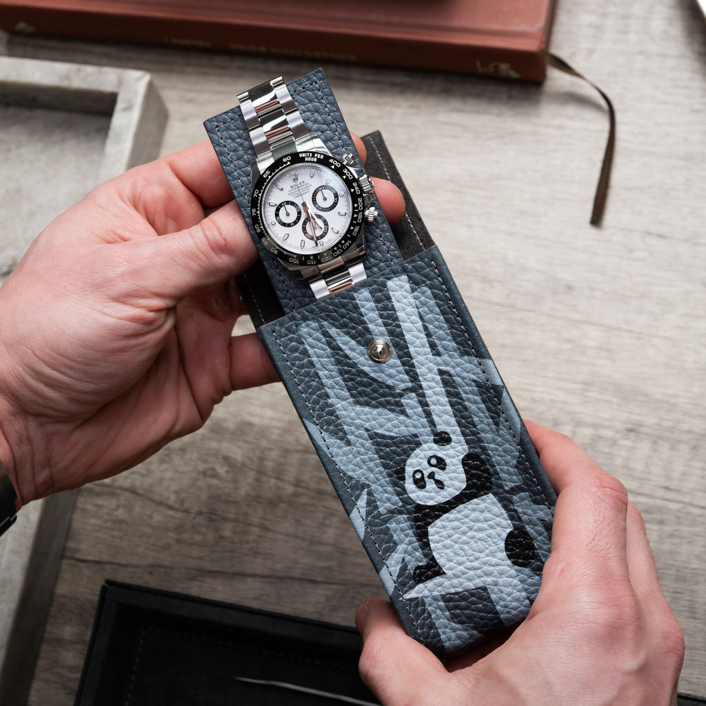 Charcoal Panda Leather Watch Pouch
