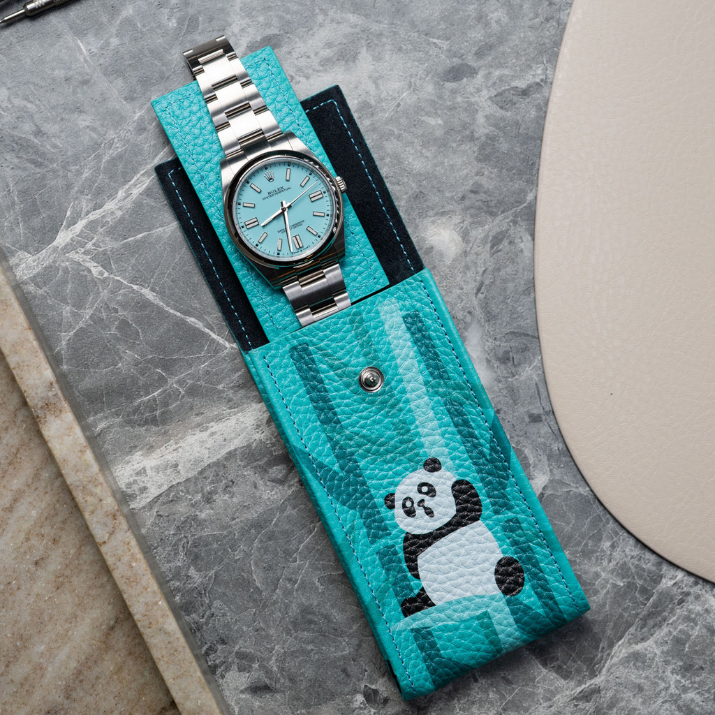Teal Panda Leather Watch Pouch