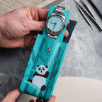 Teal Panda Leather Watch Pouch