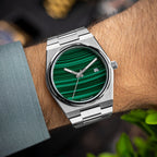 Malachite Steel Concept – Custom natural malachite stone dial on stainless steel watch, bespoke timepiece by IFL Watches