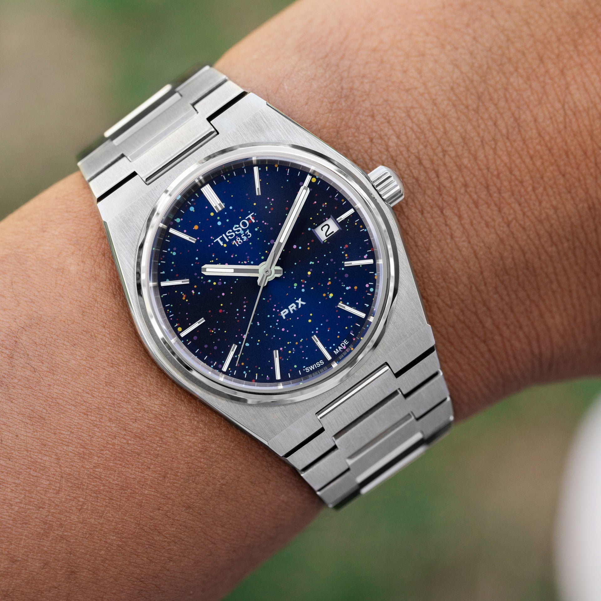 PRX Midnight Sky Concept – hand-painted custom Tissot PRX Blue Dial 35mm watch with abstract artwork, limited edition by IFL Watches.