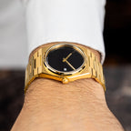 Onyx Gold Concept – Custom natural black onyx stone dial on gold-tone stainless steel watch, custom timepiece by IFL Watches