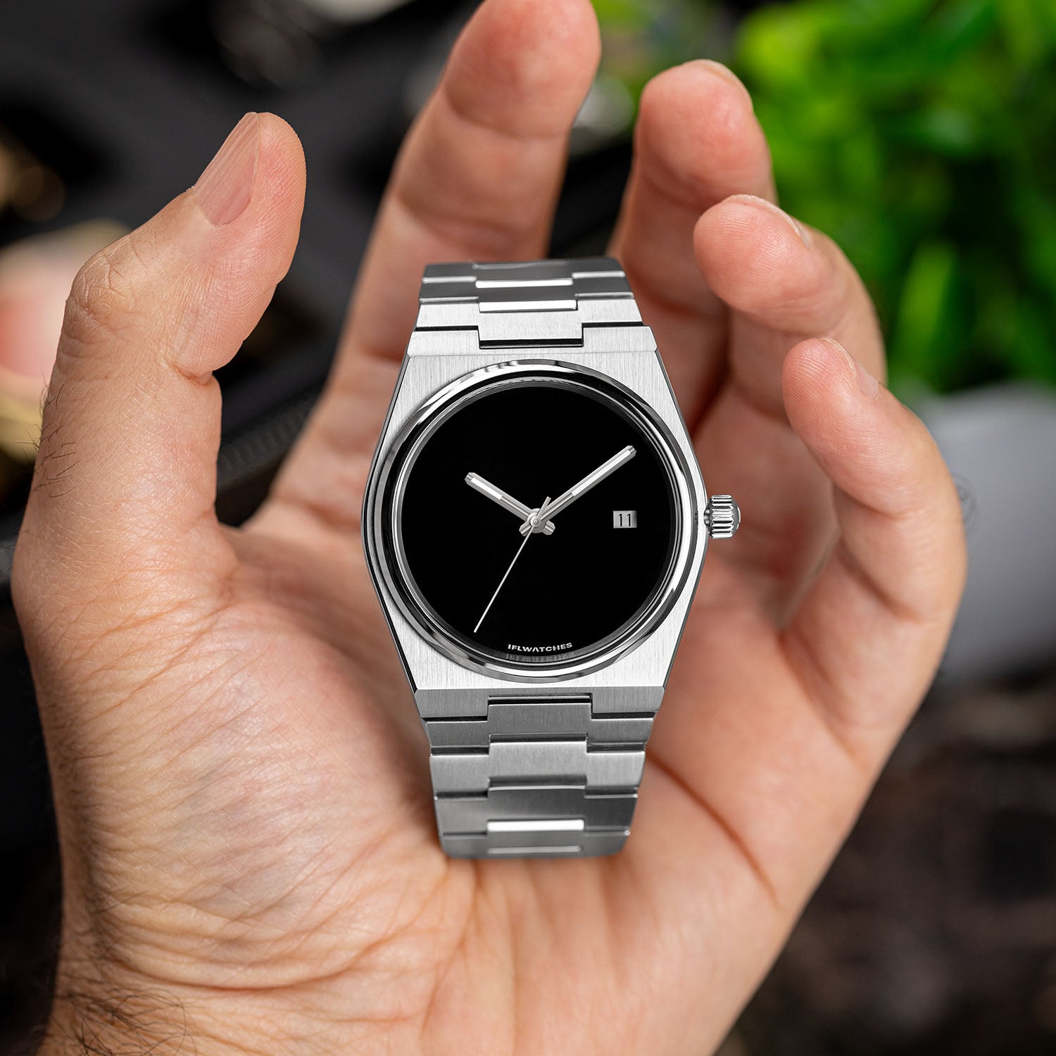 Onyx Steel Concept – Custom natural black onyx stone dial on stainless steel watch, bespoke timepiece by IFL Watches