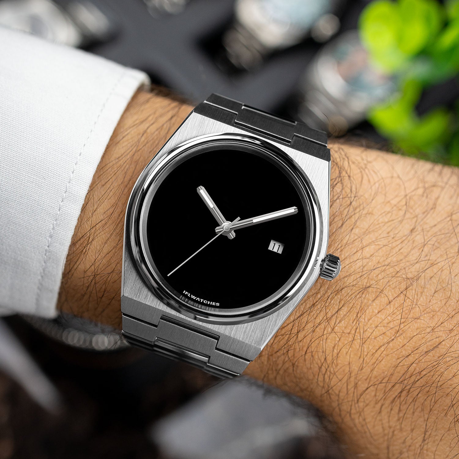 Onyx Steel Concept – Custom natural black onyx stone dial on stainless steel watch, bespoke timepiece by IFL Watches