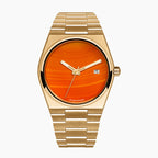 Red Agate Gold Concept – Custom natural red agate stone dial on gold-tone stainless steel watch, bespoke timepiece by IFL Watches